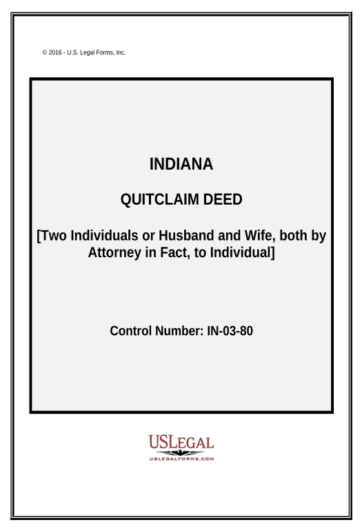 Synchronize Quitclaim Deed - Two Individuals, or Husband and Wife, as Grantors, both by attorney in fact, to an individual Grantee - Indiana Pre-fill from AirTable Bot