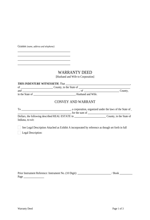 Export Warranty Deed from Husband and Wife to Corporation - Indiana Pre-fill from AirTable Bot