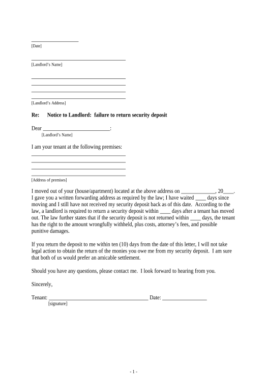 Pre-fill Letter from Tenant to Landlord containing Notice of failure to return security deposit and demand for return - Indiana Export to NetSuite Record Bot