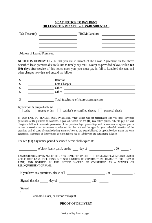 Pre-fill 10 Day Notice to Pay Rent or Lease Terminates for Nonresidential or Commercial Property - Indiana Calculate Formulas Bot
