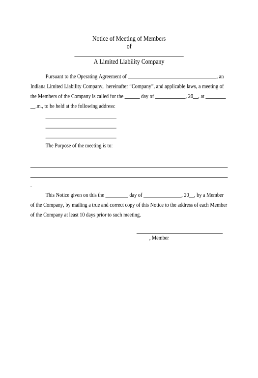 Integrate LLC Notices, Resolutions and other Operations Forms Package - Indiana Text Message Notification Postfinish Bot