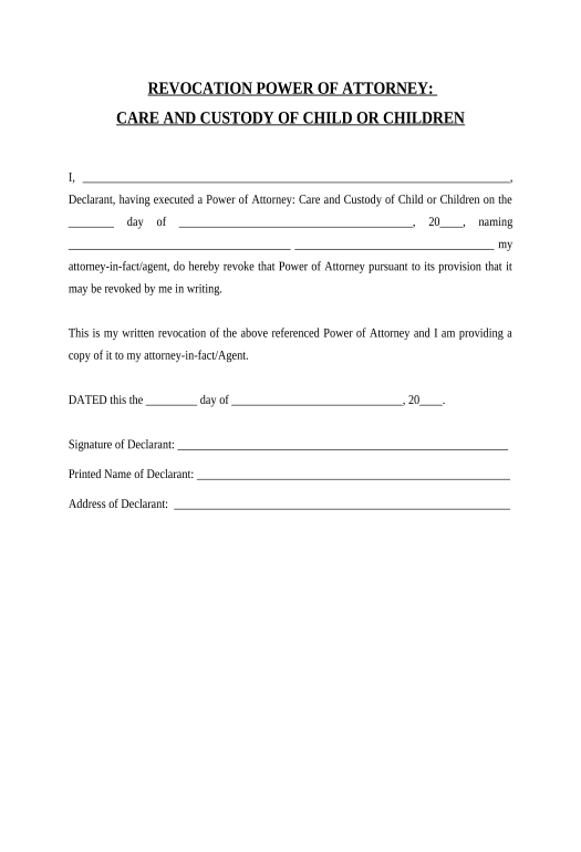 Synchronize Revocation of Power of Attorney for Care of Child or Children - Indiana Pre-fill Document Bot