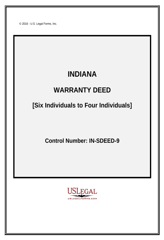Pre-fill Warranty Deed - Six Individuals to Four Individuals - Indiana Hide Signatures Bot