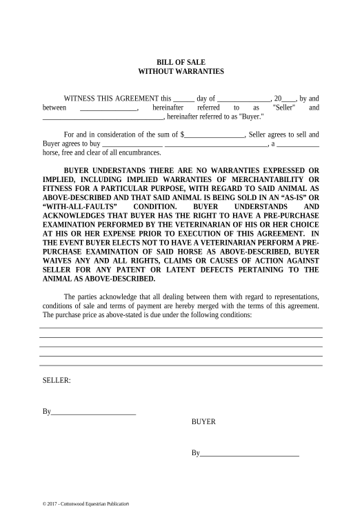 Incorporate Bill of Sale for Conveyance of Horse - Horse Equine Forms - Kansas Pre-fill Document Bot