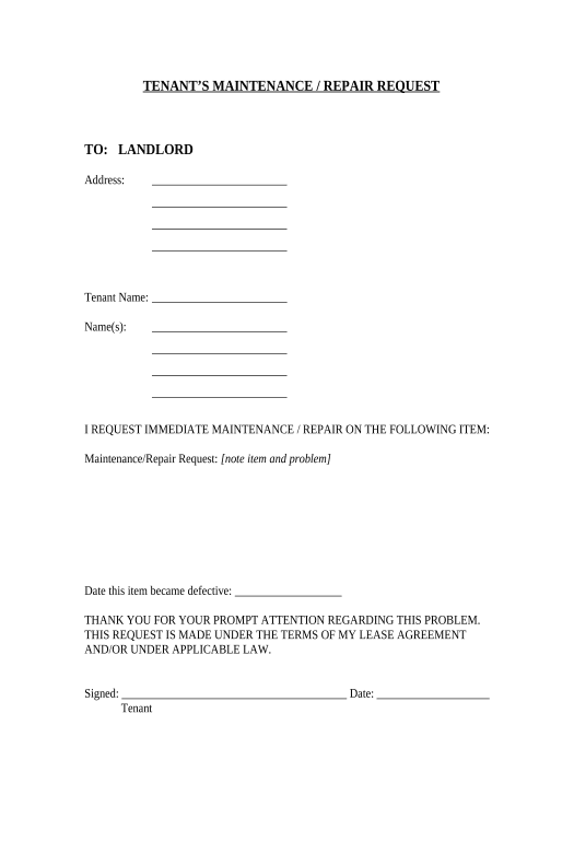 Archive Tenant's Maintenance Repair Request Form - Kansas Pre-fill Document Bot