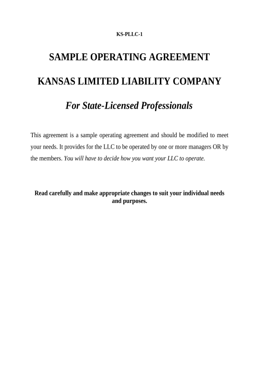 Extract Sample Operating Agreement for Professional Limited Liability Company PLLC - Kansas Pre-fill from AirTable Bot