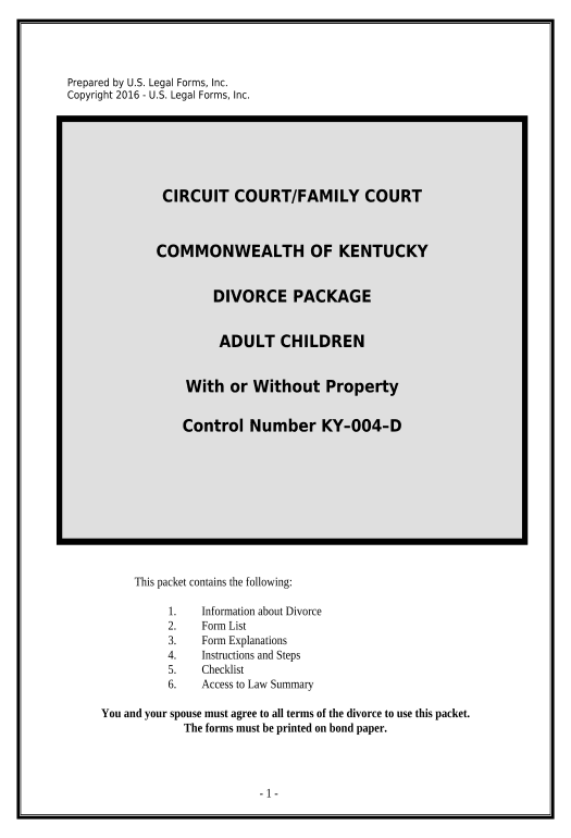 Manage No-Fault Uncontested Agreed Divorce Package for Dissolution of Marriage with Adult Children and with or without Property and Debts - Kentucky Export to NetSuite Record Bot