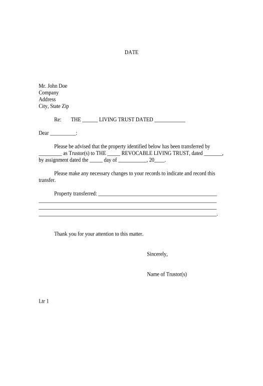 Update Letter to Lienholder to Notify of Trust - Kentucky Netsuite