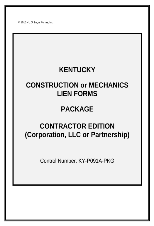 Update Kentucky Construction or Mechanics Lien Package - Corporation or LLC - Kentucky Salesforce