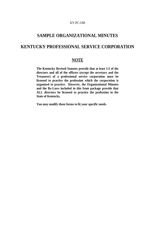 Synchronize Organizational Minutes for a Kentucky Professional Service Corporation - Kentucky Pre-fill Document Bot