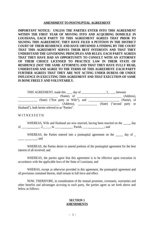 Extract Amendment to Postnuptial Property Agreement - Louisiana - Louisiana Dropbox Bot