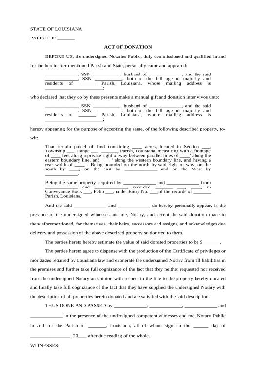 Export Act of Donation Real Estate from Husband and Wife to Husband and Wife - Louisiana MS Teams Notification upon Opening Bot