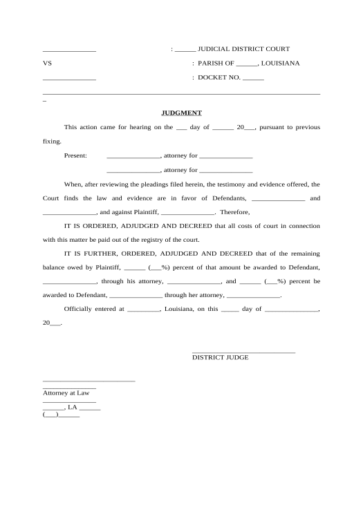 Update Judgment in favor of Defendant - Louisiana Set signature type Bot