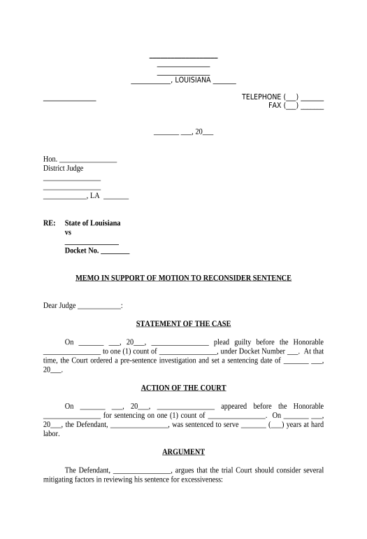 Incorporate Memorandum in Support of Motion to Reconsider Sentence - Louisiana Export to Google Sheet Bot