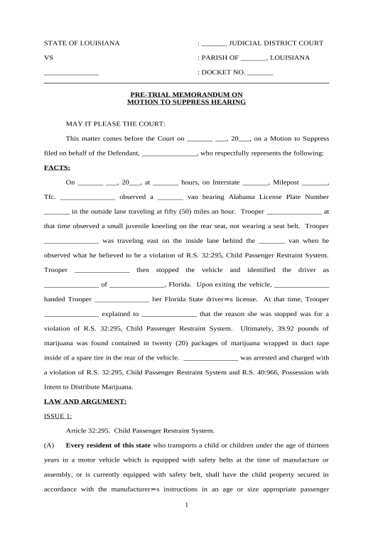 Archive Pretrial Memorandum on Motion to Suppress Hearing - Louisiana Remind to Create Slate Bot