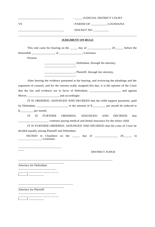 Manage Judgment on Rule - Child Support and Child's Medical and Dental Insurance - Louisiana Rename Slate document Bot