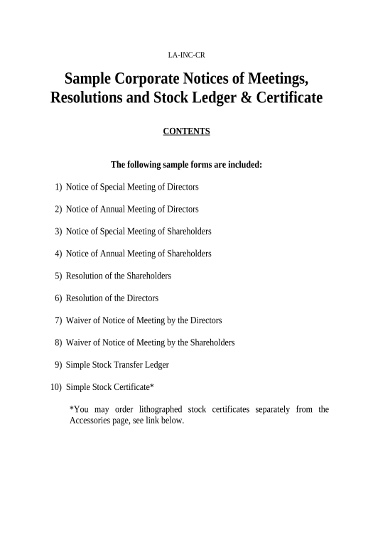 Archive Notices, Resolutions, Simple Stock Ledger and Certificate - Louisiana Calculate Formulas Bot