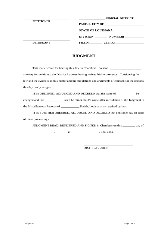 Archive Judgment for Name Change of Minor - Louisiana Box Bot