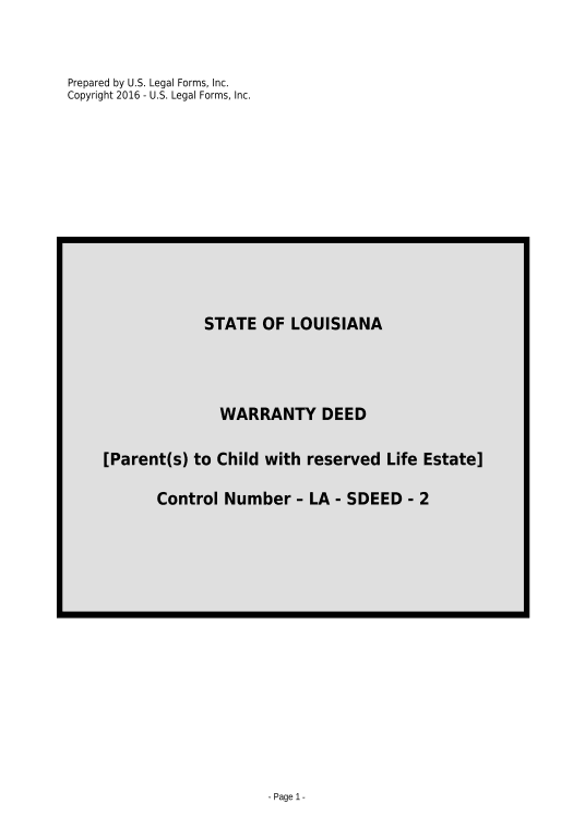 Pre-fill Warranty Deed for Parents to Child with Reservation of Life Estate - Louisiana Pre-fill from Salesforce Record Bot