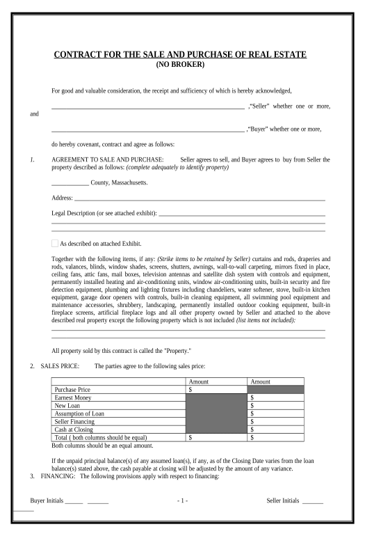 Update Contract for Sale and Purchase of Real Estate with No Broker for Residential Home Sale Agreement - Massachusetts Pre-fill from Google Sheet Dropdown Options Bot