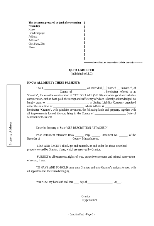 Arrange Quitclaim Deed from Individual to LLC - Massachusetts Box Bot