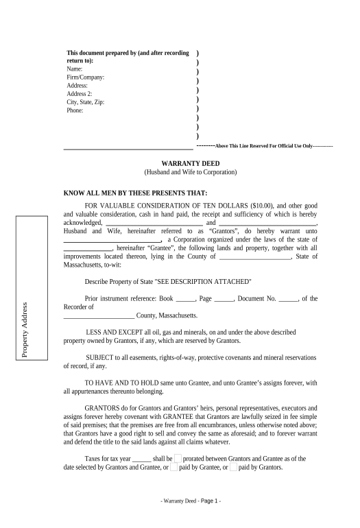 Arrange Warranty Deed from Husband and Wife to Corporation - Massachusetts Rename Slate document Bot