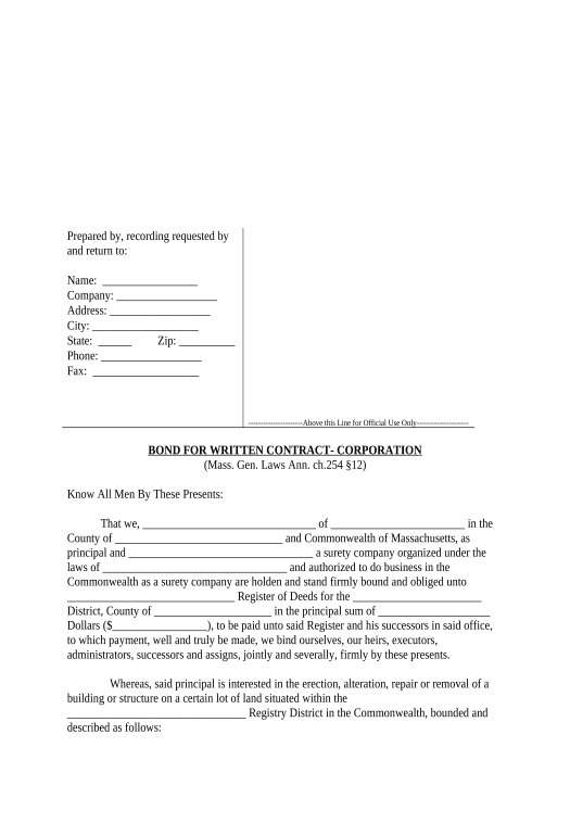 Arrange Bond for Written Contract - Corporation or LLC - Massachusetts Archive to SharePoint Folder Bot