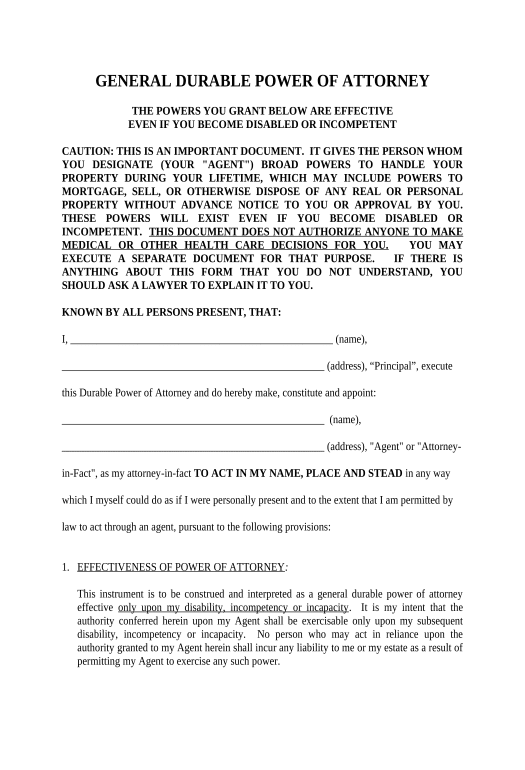 Extract General Durable Power of Attorney for Property and Finances or Financial Effective upon Disability - Massachusetts Rename Slate document Bot