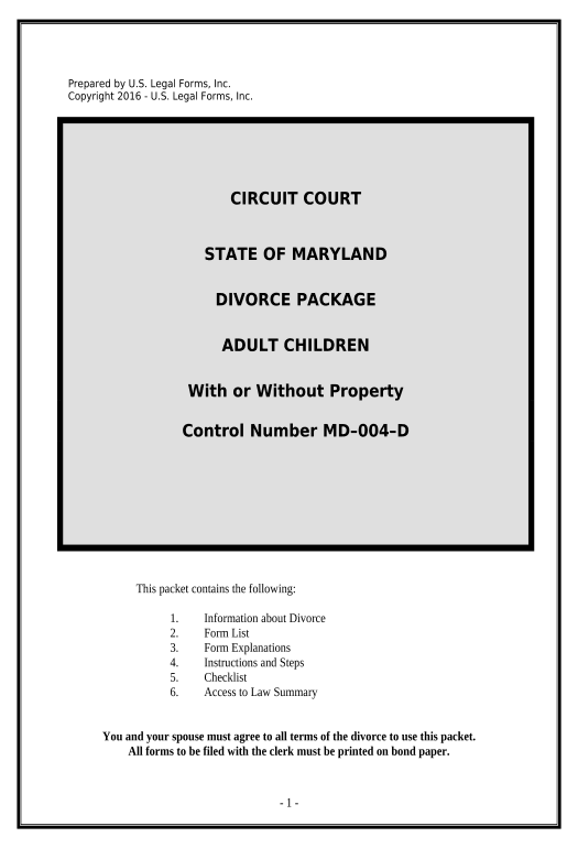 Extract No-Fault Uncontested Agreed Divorce Package for Dissolution of Marriage with Adult Children and with or without Property and Debts - Maryland Pre-fill from Salesforce Record Bot