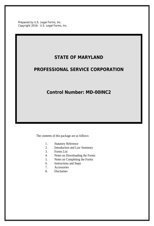 Incorporate Professional Corporation Package for Maryland - Maryland Export to Formstack Documents Bot