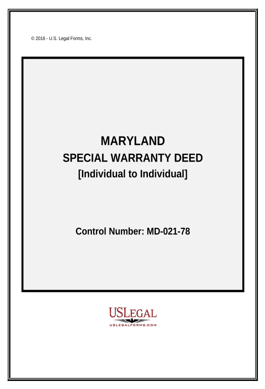 Export Special Warranty Deed - Individual to Individual - Maryland Notify Salesforce Contacts