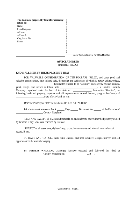 Arrange Quitclaim Deed from Individual to LLC - Maryland MS Teams Notification upon Completion Bot