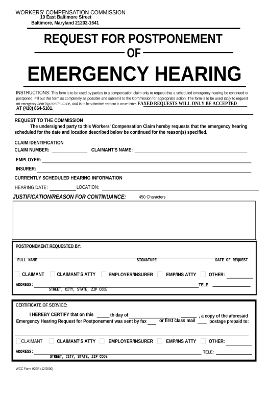 Pre-fill Request for Postponement Emergency Hearing - Maryland Export to Formstack Documents Bot
