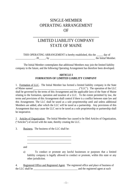 Export Single Member Limited Liability Company LLC Operating Agreement - Maine Create QuickBooks invoice Bot