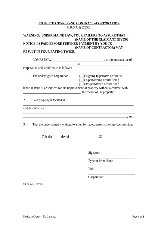 Pre-fill Notice to Owner - Corporation or LLC - Maine Set signature type Bot