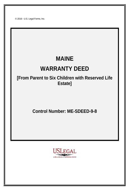 Export Warranty Deed from Parent to Six Children with Reserved Life Estate - Maine Export to Smartsheet