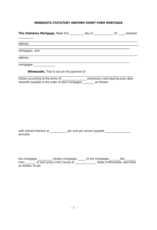 Arrange Minnesota Statutory Uniform Short Form Mortgage - UCBC Form 100-M - Minnesota Update NetSuite Records Bot
