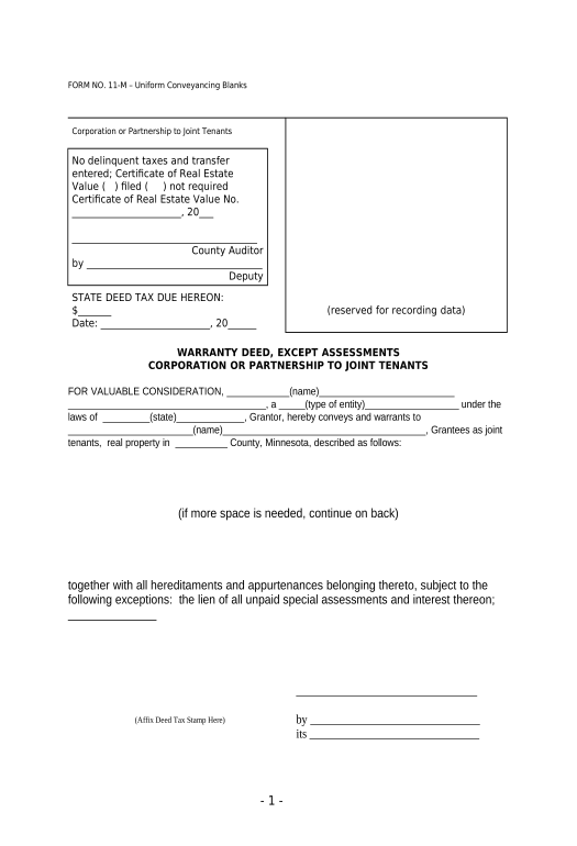 Synchronize Warranty Deed - Business Entity to Joint Tenants - UCBC Form 10.1.11 - Minnesota Google Drive Bot