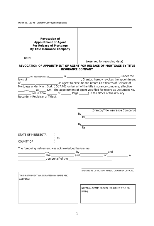 Pre-fill Revocation of Appointment of Agent For Release Mortgage by Title Insurance Company - Minn. Stat. 507.401 - UCBC Form 20.7.6 - Minnesota MS Teams Notification upon Opening Bot