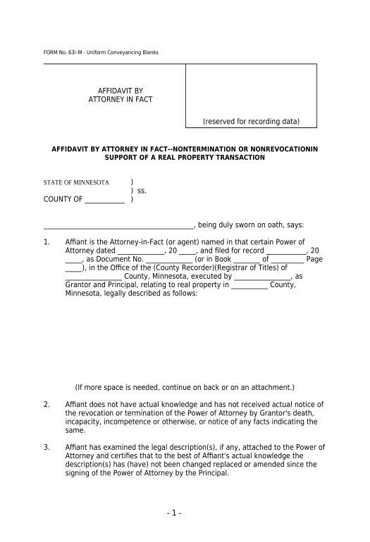 Pre-fill Affidavit By Attorney In Fact - Nontermination or Nonrevocation in Support of Real Property Transaction - UCBC Form 100.2.1 - Minnesota Export to Salesforce Bot