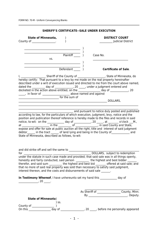 Manage Sheriff's Certificate - Sale Under Execution - UCBC Form 60.4.3 - Minnesota SendGrid send Campaign bot