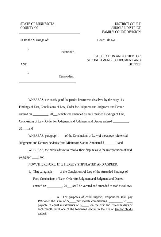 Automate Stipulation and Order for Second Amended Judgment and Decree - Minnesota Text Message Notification Postfinish Bot