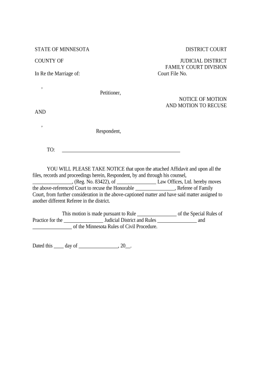 Manage Notice of Motion and Motion to Recuse Presiding Judge - Minnesota Dropbox Bot