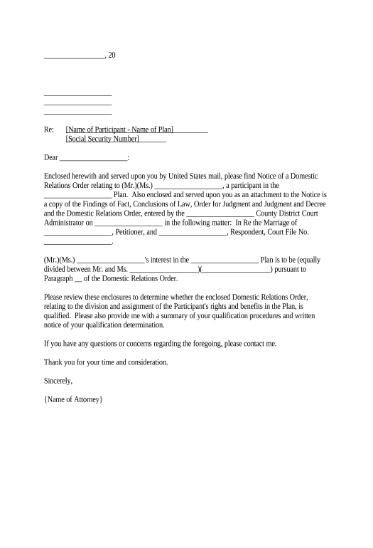 Archive Letter to Pension Plan Administrator regarding Division of Plan Proceeds per Court Order - Minnesota Mailchimp send Campaign bot