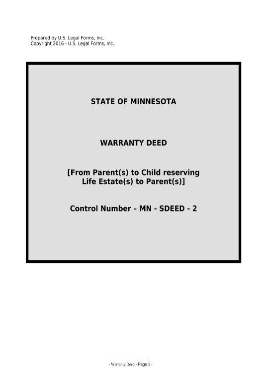 Extract Warranty Deed for Parents to Child with Reservation of Life Estate - Minnesota Remove Slate Bot