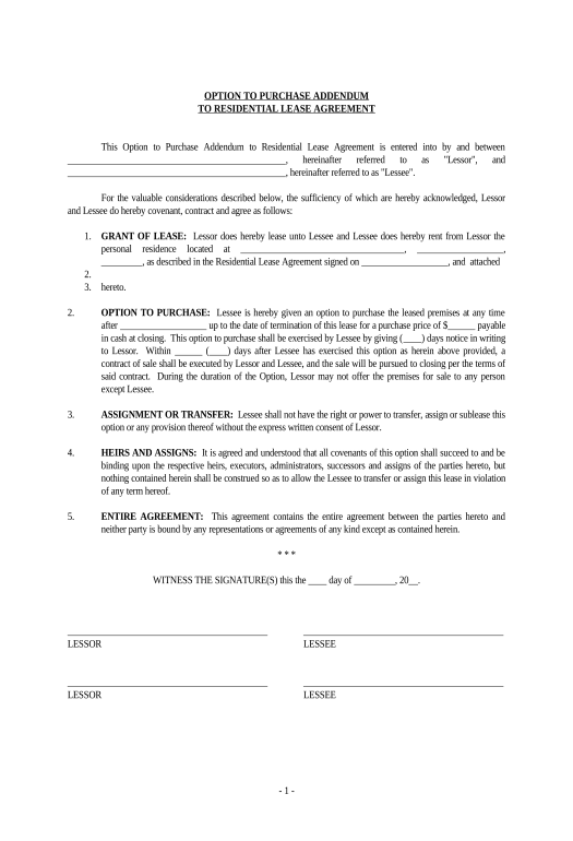Extract Option to Purchase Addendum to Residential Lease - Lease or Rent to Own - Missouri Roles Reminder Bot