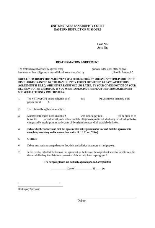 Arrange Reaffirmation Agreement - Missouri Google Drive Bot