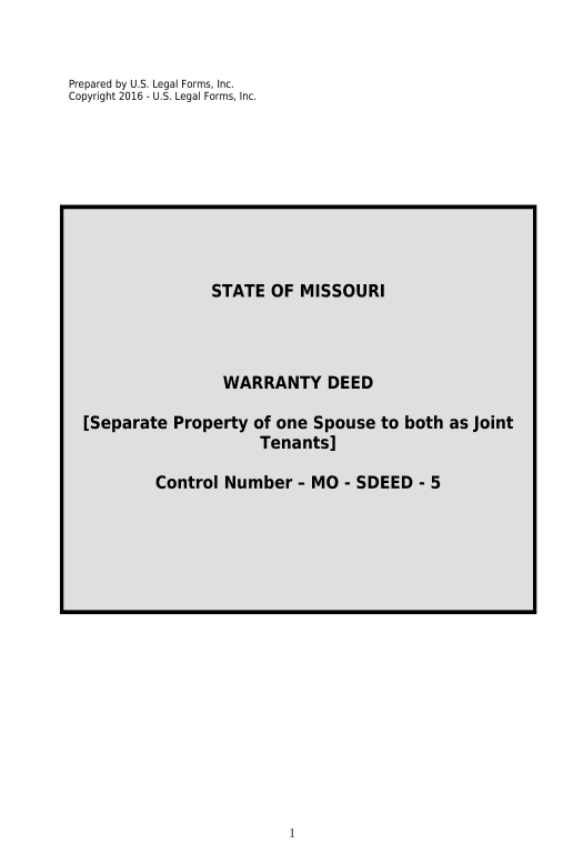 Archive Warranty Deed to Separate Property of One Spouse to Both Spouses as Joint Tenants - Missouri Pre-fill from MySQL Bot