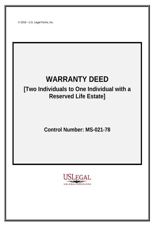 Incorporate Warranty Deed - Two Individuals to One Individual Subject to a Life Estate - Mississippi Jira Bot