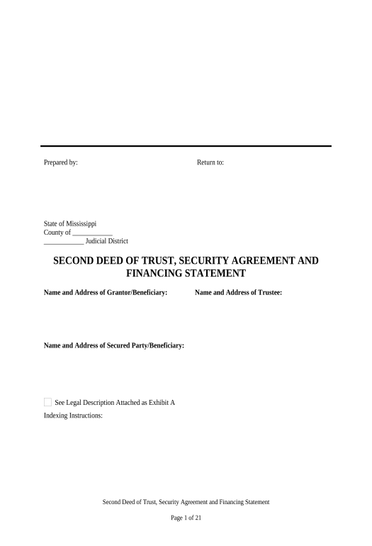 Arrange Second Deed of Trust, Security Agreement, and Financing Statement - Mississippi Rename Slate document Bot